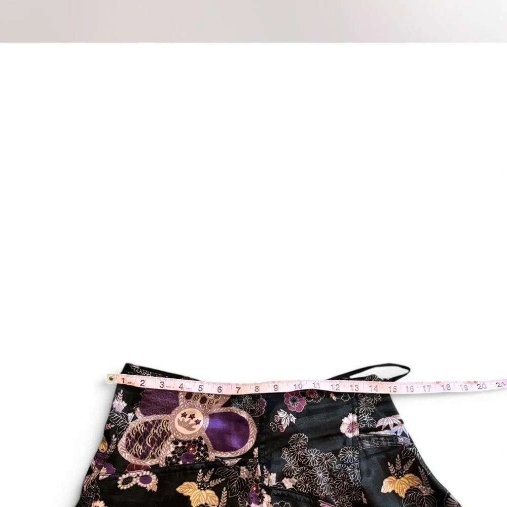 Mixit Black Purple Floral Asymmetrical Midi Skirt Satin Hanky Hem Size 4